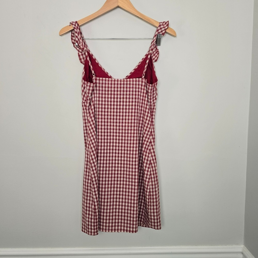 NWT Rihoas Women V Neck Plaid Slip Mini Dress Small Red Coquette Ruffle Summer - Picture 8 of 11